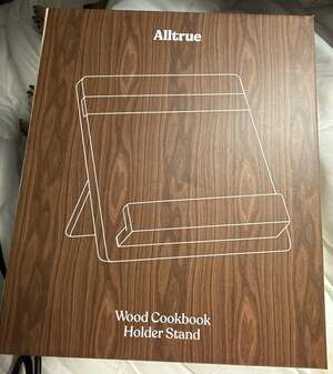 Alltrue Wood Cookbook Holder Stand 20cm x 6.5cm x 23cm Brown White